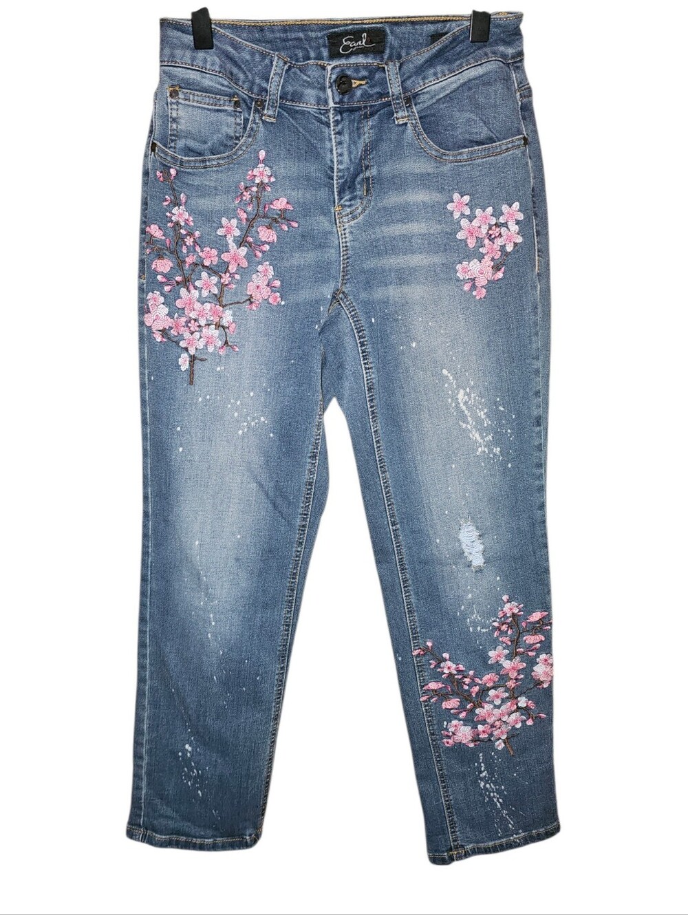 EARL JEANS Embroidered Cherry Blossom Y2K Low Rise Cropped Jeans - Size 2